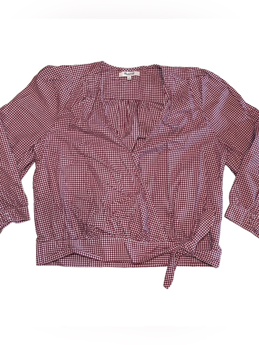 Madewell Red/Burgundy Gingham Wrap Top Blouse Women’s S